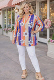 Blue Orange Pink stripe floral top