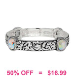 Silver tooled stretch bracelet with bling