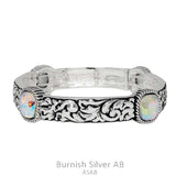 Silver tooled stretch bracelet with bling