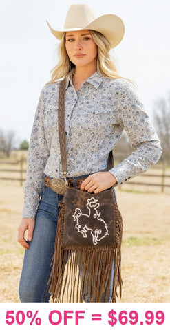 Western Genuine leather fringe bag bronc rider