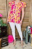Yellow & Pink leopard top cap sleeves