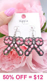 Pink stone bow earrings silver setting