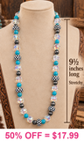 Crystal, Turquoise, Checkered beaded stretchy necklace
