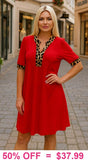 Red Dress with leopard trim