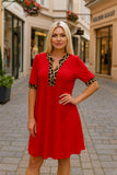 Red Dress with leopard trim