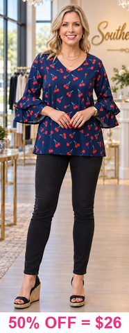 NEW Navy blue top with cherry print