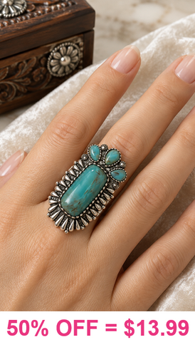Turquoise rectangle stone stretch ring