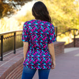 Turquoise & Pink print short sleeve top
