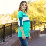 Turquoise Waffle knit top with leopard stripe