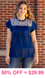 Blue Silky blouse with tribal print