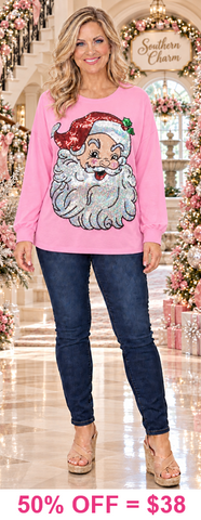 Sequin Santa patch pink long sleeve top