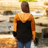 Rust & Black stitched color block hoodie