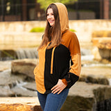 Rust & Black stitched color block hoodie