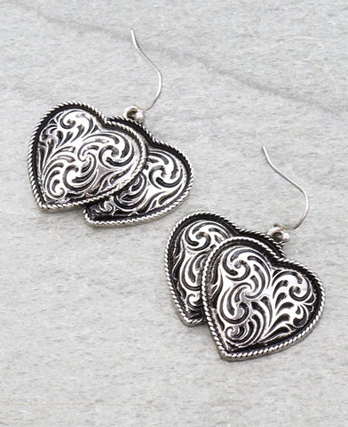 Western Double Heart Dangle Earrings
