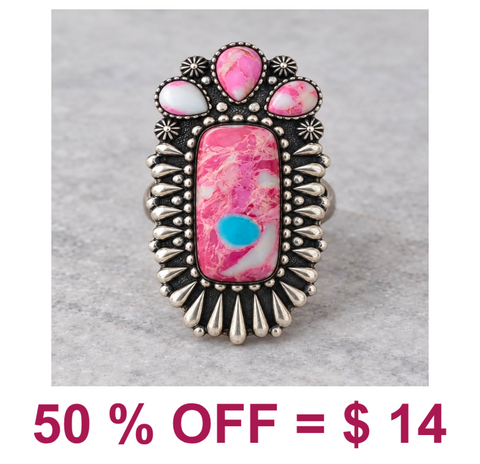 Cotton Candy Stone with Silver tone Frame Ring