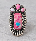 Cotton Candy Stone with Silver tone Frame Ring