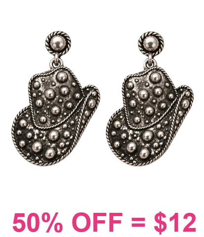 Burnished Silver studded Western Hat dangle Earring