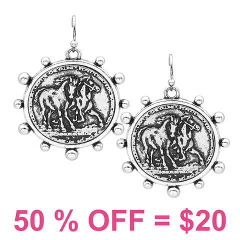 Western Horse Coin Dangle Earring