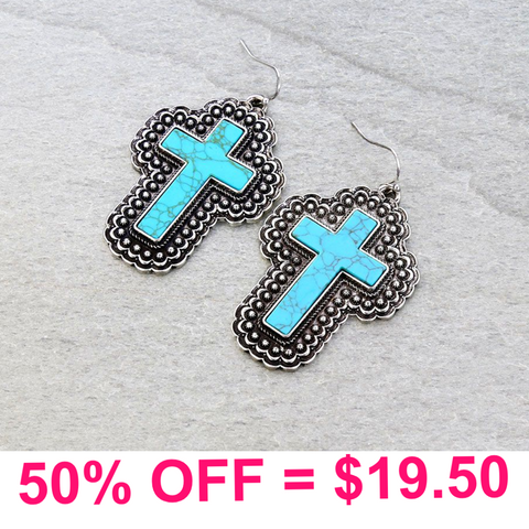 Western Cross Stone Earring