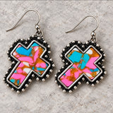 Western Stone Cross Earring