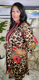 Brown Leopard, Red Floral, kimono cardigan