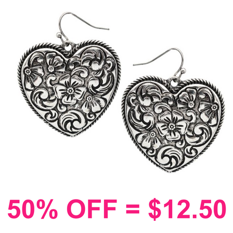 Western Floral Heart Earring