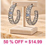 Square Glass Stone Open Hoop Earring
