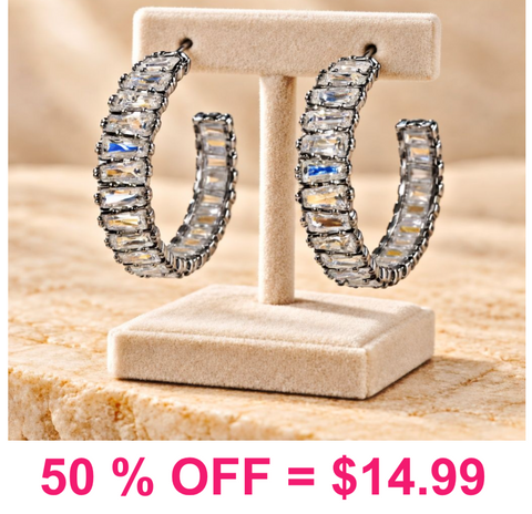 Square Glass Stone Open Hoop Earring