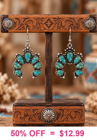 Turquoise chip Small Squash Blossom earrings