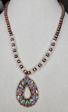 Copper and Cream Necklace with small bling teardrop pendant