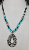 Silver and Turquoise Necklace with small bling teardrop pendant