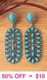 Turquoise Oval Multi Stone Concho Earrings in silver tone