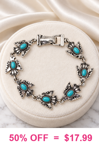 Silver Thunderbird with Turquoise stones bracelet with magnetic clasp