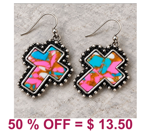 Western Stone Cross Earring