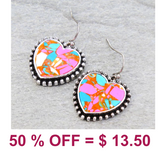 Western Cotton Candy Marble Stone Heart Post Earring
