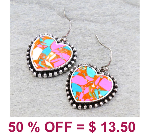Western Cotton Candy Marble Stone Heart Post Earring