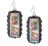 Western Rectangular Cotton Candy Stone Earrings