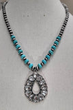 Silver and Turquoise Necklace with small bling teardrop pendant