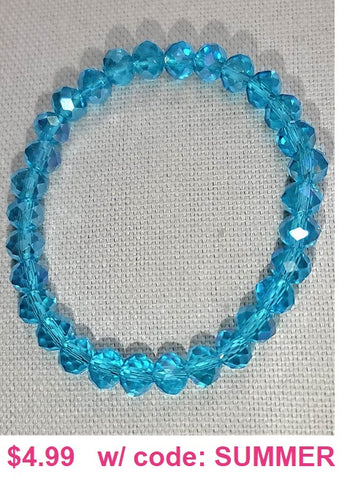 Clear Turquoise Blue Crystal Stretch Bracelet