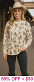 Western print long sleeve cream top