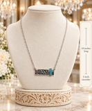 Turquoise cross tooled silver bar pendant necklace