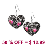 Western Heart w/Flowers Dangle Earring