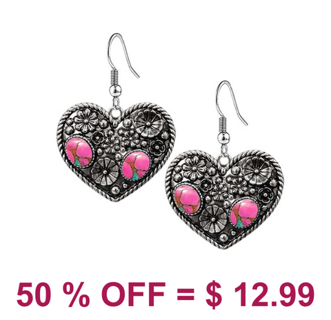 Western Heart w/Flowers Dangle Earring