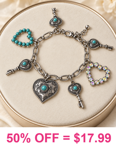 Turquoise, Heart and Keys charm bracelet