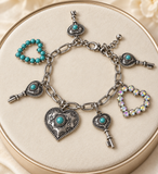 Turquoise, Heart and Keys charm bracelet