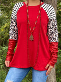 Small  : Red Top with sequin, stripe, leopard long sleeves