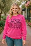 "But First JESUS" Hot pink long sleeve top