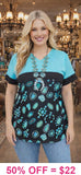 Turquoise concho color block top