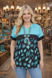 Turquoise concho color block top