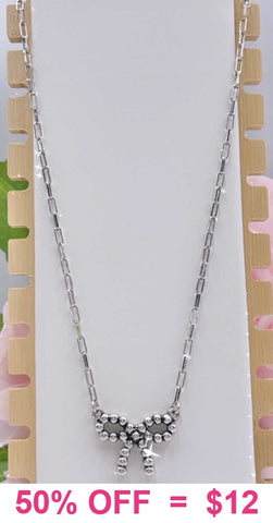 Burnished Silver Bow necklace